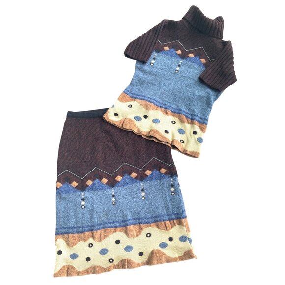 Vintage Didier Parakian 2 piece skirt set sweater wool blend XS - Picture 1 of 4